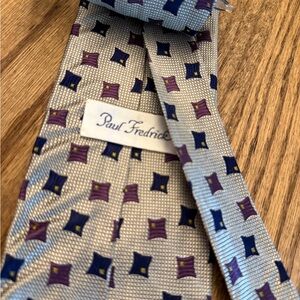 Paul Fredrick Blue and Purple Patterned Tie